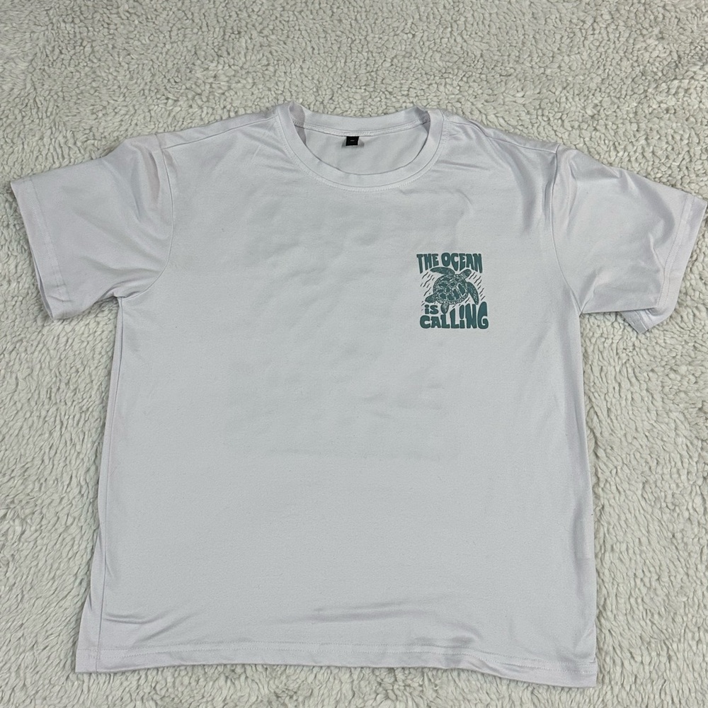 SHEIN White and Green Short Sleeve Tee with Graphic